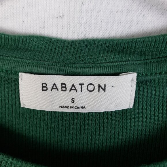 Aritzia Babaton Ribbed Top Forest Green Half Sleeve Stretch size S Modest crop - Picture 3 of 9